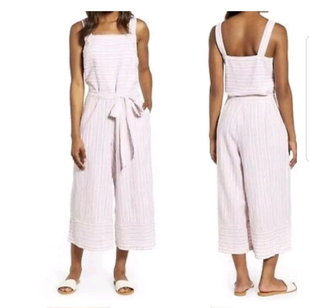 NWT white striped linen jumper